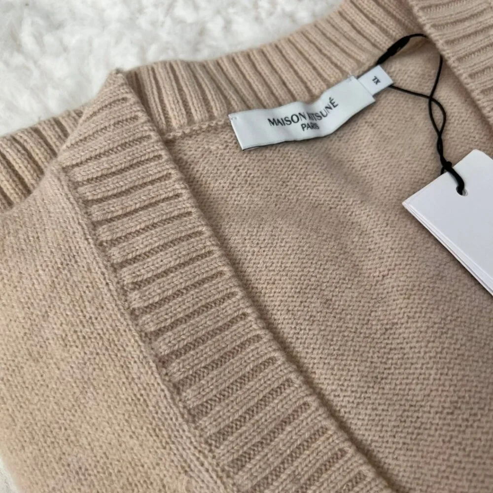 NWT - Maison Kitsune Baby Fox Men's Cardigan - Beige🦊 - Picture 5 of 6